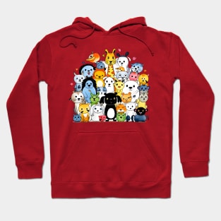 Joyous Congregation of Colorful Cartoon Animals Hoodie